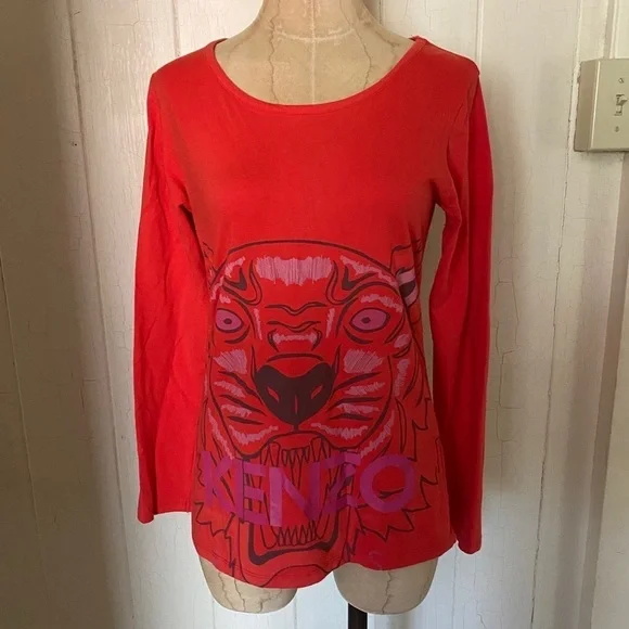 KENZO Girls sz 16A XL Red Long Sleeve Tshirt Tiger - Picture 1 of 8